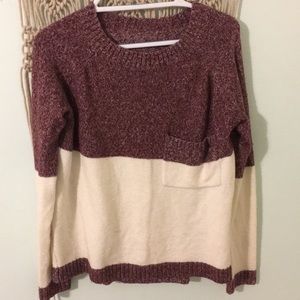 maroon and white pocket sweater